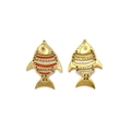 Detail der Fisch-Anhänger in Gold und roter Emaille für DIY-Schmuckherstellung - Gold Rot Emaille Fisch Stil (TZ-TP1873-02-red)