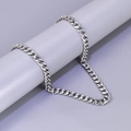 Classic silver stainless steel Cuban link chain necklace with high-polished metal finish - Curb Chain / Silver
