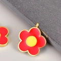 Roter Emaille-Blumenanhänger mit goldenem Rahmen und 18K vergoldeter Halskette - Rote Blumenanhänger (5) / Rot