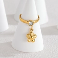 Bague minimaliste en acier inoxydable plaqué or 18k avec zircon et breloque fleur - Style Fleur à Cinq Pétales (OLBR888-hua-B)