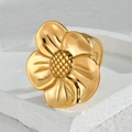 Bague fleur dorée vintage française avec texture radiale et style de luxe - Bague Vintage Pétale Texture Radiale (R756)