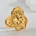 Bague cœur vintage dorée 18k avec texture plissée et anneau ouvert réglable - Bague Cœur Texture Relief (R765)