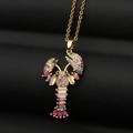 Kreeft hanger ketting in goud met kleurrijke zirkoon op zwarte lederen achtergrond - Goud Gekleurde Kreeft Stijl (CX22)
