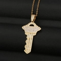 Collana con ciondolo a chiave dorata con cristalli scintillanti su fondo nero - Stile Chiave con Strass (DX24)