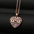 Roségouden MOM hart ketting met gekleurde zirkonia, sieraden cadeau voor moederdag - Roségoud mom Hol Hart Stijl (CX20)