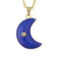 Detalle del colgante de media luna con esmalte azul, estrella dorada y cadena fina - Azul