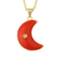 Collar vintage dorado con colgante de luna roja y pequeño detalle de estrella brillante - Rojo