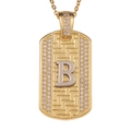 Collar hip hop de placa dorada con textura trenzada, circonitas y letra B plateada central - Letra B Con Cadena