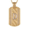 Detalle de collar de chapa dorada con letra D plateada en relieve y bordes de circonitas - Letra D Con Cadena