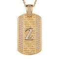 Detalle de colgante tipo placa con letra Z plateada y pavé de circonitas brillantes - Letra Z Con Cadena