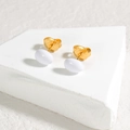 Minimalist gold oval stud earrings with white enamel finish and 925 silver hallmarks - Oval Style (OLBE928) / White