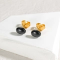 Boucles d'oreilles ovales noires minimalistes en acier inoxydable doré pour femme - Style Ovale (OLBE928) / Noir