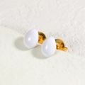 Boucles d'oreilles ovales en émail blanc et acier inoxydable plaqué or chic - Style Goutte d'eau (OLBE930) / Blanc