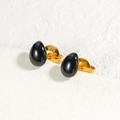 Boucles d'oreilles en argent S925 avec goutte en émail noir et finition dorée - Style Goutte d'eau (OLBE930) / Noir