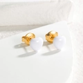 Minimalist heart-shaped stud earrings in golden stainless steel with white enamel finish - Heart Style (OLBE931) / White