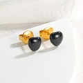 Minimalist black heart stud earrings in golden stainless steel with secure butterfly back - Heart Style (OLBE931) / Black