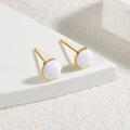 Minimalist gold-tone hexagonal stud earrings with white enamel inlay for women - Hexagonal Style (OLBE932) / White
