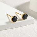 Minimalist hexagonal stud earrings with black enamel drip oil and golden steel finish - Hexagonal Style (OLBE932) / Black