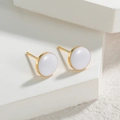 Minimalist oval enamel stud earrings with white glossy finish and golden steel frame - Round Style - Large (OLBE933) / White