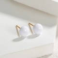 Minimalist white round ball stud earrings with gold plating on geometric stones - Round Style - Small (OLBE933) / White