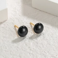 Minimalist black ball stud earrings with gold plating on a natural stone base - Round Style - Small (OLBE933) / Black