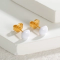 Elegant gold-plated stainless steel oval stud earrings with white enamel finish - Irregular Style (OLBE934) / White