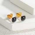 Elegant gold earrings with square black stones and butterfly backings on white stone - Irregular Style (OLBE934) / Black