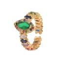 Detail of colorful marquise-cut zircons set in a gold-plated adjustable ring band - Green Marquise Stone (02)