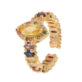 Macro shot of gold plated open ring with colorful marquise cut zircons and a yellow center stone - Yellow Marquise Stone (03)