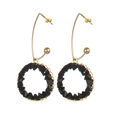 Boucles d'oreilles dorées avec perles de cristal noir en forme de cercle évidé - Style Couronne Ronde (OLBE830) / Noir
