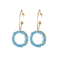 Boucles d'oreilles bohèmes dorées avec des perles de cristal bleu clair pour femmes - Style Couronne Ronde (OLBE830) / Bleu ciel