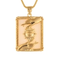 Macro detail of a gold-plated shell palm pendant necklace with sun eye relief engraving - All-seeing Eye (D247-C)