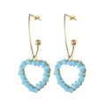 Hollow heart earrings in gold wire wrap with light blue crystals for a sweet style - Heart Drop Style (OLBE831) / Sky Blue