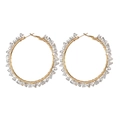 Gold circular hoop earrings with hand-wrapped clear faceted crystals for women - White