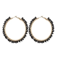 Large gold hoop earrings with black faceted crystal beads in a woven wrap design - Large Wrapped Hoop Style (OLBE832) / Black