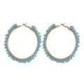 Golden hoop earrings with light blue geometric beads in a bohemian wrapped style - Large Wrapped Hoop Style (OLBE832) / Sky Blue