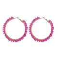 Handcrafted gold hoop earrings with rose pink crystal beads in a bohemian style - Large Wrapped Hoop Style (OLBE832) / Rose Red