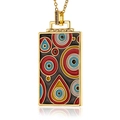 Vintage-Halskette in Gold mit rechteckigem, buntem Emaille-Anhänger im Evil-Eye-Design - Rot Blau Konzentrisches Auge (D254-A)