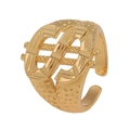 Chunky gold hip-hop ring featuring a faceted dollar sign and textured adjustable band - Adjustable Open / Dollar Sign Style (J226-C)