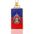 Hip-Hop-Halskette mit rechteckigem Goldanhänger, böser Blick aus buntem Emaille - Red Blue All-seeing Eye (D277-A)
