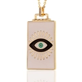 Vergoldete Evil Eye Halskette mit rosa Emaille Rechteck-Anhänger und Zirkonia-Verschluss - Rosa Sonnenstrahl Auge (D281-B)