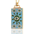 Rechteckiger Evil Eye Halskettenanhänger mit blauem Emaille und Sonnenstrahlen auf Vergoldung - Blau 5 Böse Augen (D287-B)