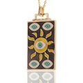 Rechteckige vergoldete Evil Eye Sonnen-Halskette mit schwarzer Emaille-Einlage - Schwarz 5 Böse Augen (D287-A)