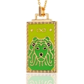 Goldene Löwen-Anhänger Halskette mit grünem Emaille-Inlay und Unendlichkeitssymbol - Grün Löwe Unendlichkeit (D285-A)