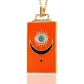 18K vergoldete Halskette mit orangefarbenem Emaille-Evil-Eye-Anhänger und Mondsichel - Orange Blaues Herz Auge (D283-A)