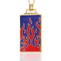 Goldene rechteckige Flammen-Halskette mit rotem und blauem Emaille und Kristallbesatz - Rot Blau Feuer (D286-A)
