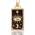 Vergoldete rechteckige Himmelsanhänger-Halskette mit schwarzer Emaille und Diamanten - Schwarz Mond Stern Sonne Auge (D278-B)