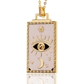 Goldene rechteckige Halskette mit blauem Auge, Sonne und Mond im böhmischen Stil - Rosa Mond Stern Auge (D278-A)