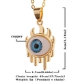 Vintage evil eye pendant necklace in copper with blue iris and gold flame frame - Teardrop Evil Eye Style (D291)