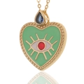 Gouden hartvormige Evil Eye hanger ketting met groen emaille en blauwe steen - Groen
